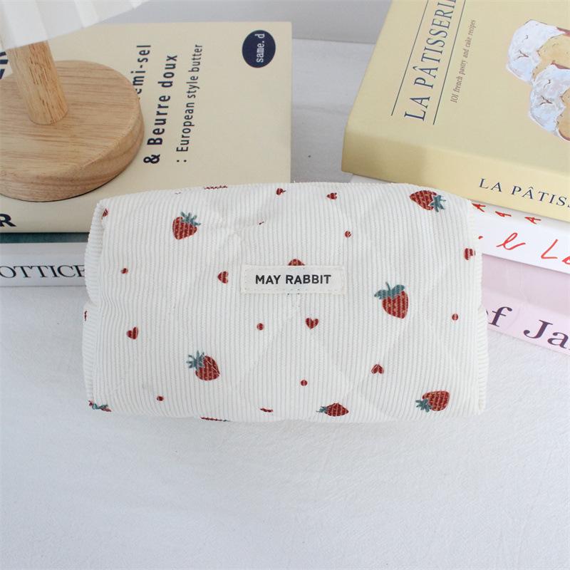 New Corduroy Makeup Bag Women's Cosmetics Organizer Student Pencil Case Cute Cartoon Stationery Pouch Inner Bag Travel Wash Bag