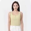 Versatile Women's Pure Cotton Ribbed Button-Up Vest with Chest Pads - Sports Slim-Fit Sleeveless Base Layer Top