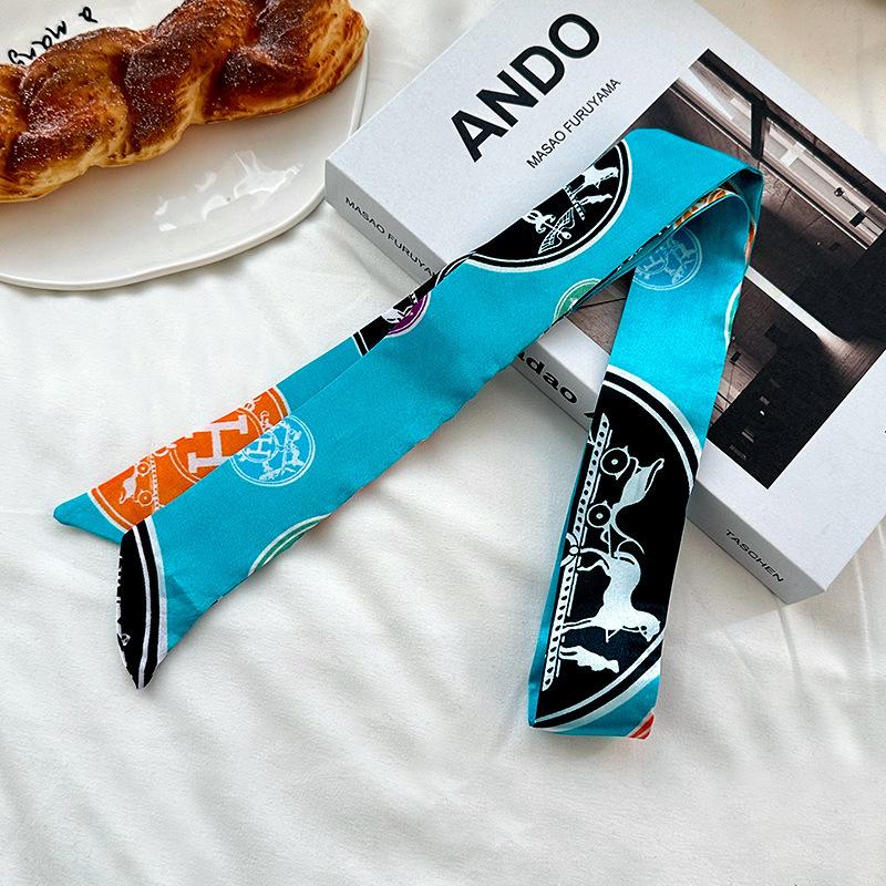 Langer Seidenschal, hochwertiger Halsschal, neuer multifunktionaler Seidenschal, Taschenumwicklung, Kopftuch, Stirnband, Haargummi.