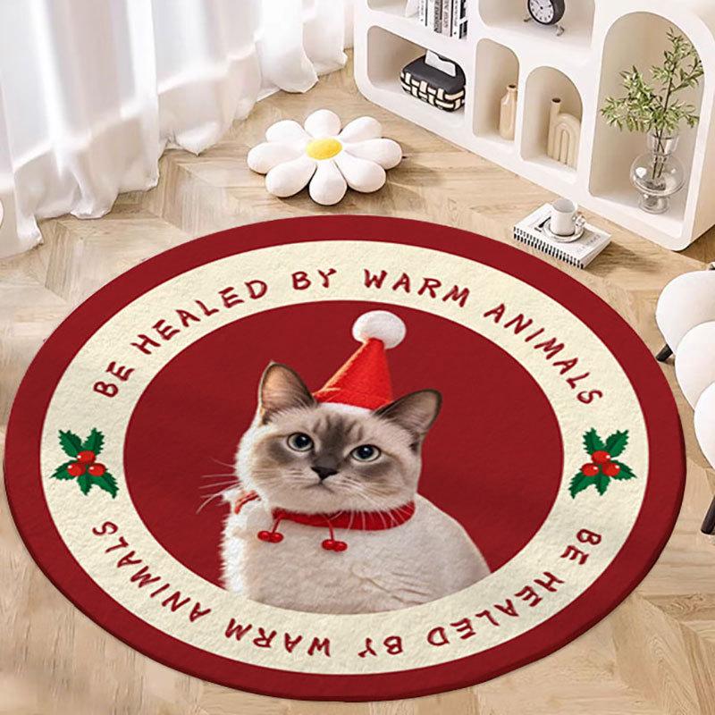 Cartoon Animals Pattern Round Carpet Bear Penguin Lion Print Floor Mat Cute Kids Room Decor Non-Slip Rug for Playroom Bedroom