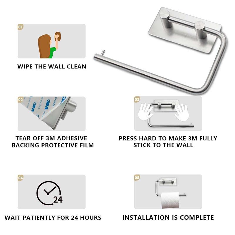 WTEMPO 1PC 2 Sizes 2 Colors Bathroom Paper Towels Rolls Kitchen Tissue Cloth Holder Stainless Steel Non Perforated Self-adhesive Paper Towel Holder