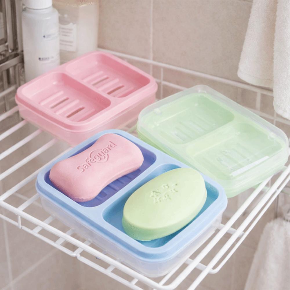 Clean Soap Double Compartment Soap Dish Plastic Soap Holder Drain Soap Box  Bathroom Use