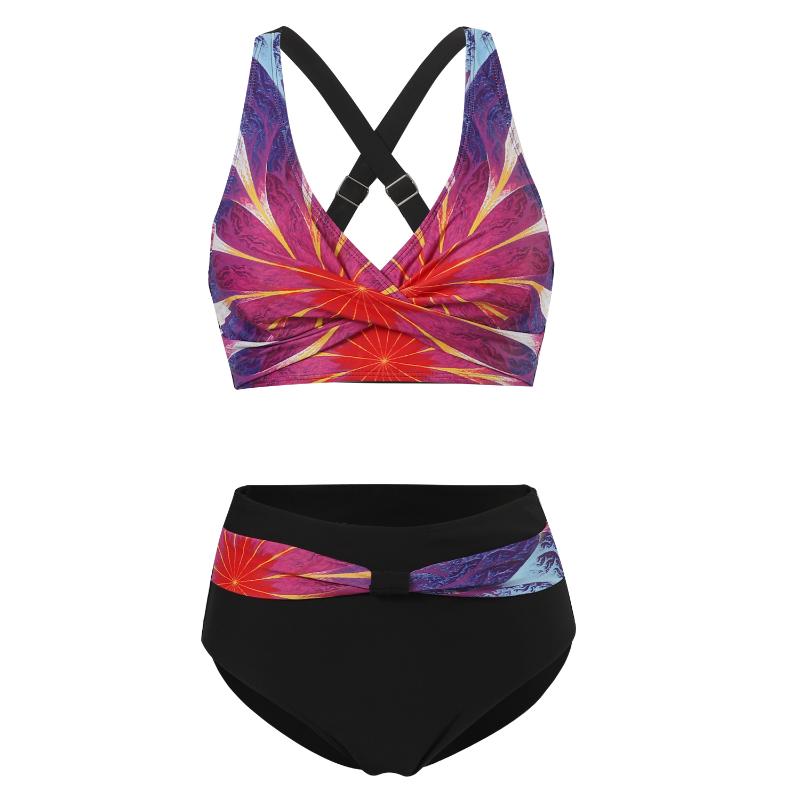 Women Sexy Bikini Set Two Pieces Swimsuit Fashion Push Up Floral Printed Split Swimsuit Bikini Suit Female Beach Halter Swimwear