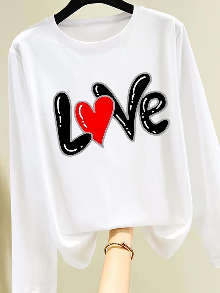 (Asian Size) trend love style cute Graphic Tee Clothing Print T Shirt Women autumn winter spring Casual Fashion Top o-neck Long Sleeve T-shirts