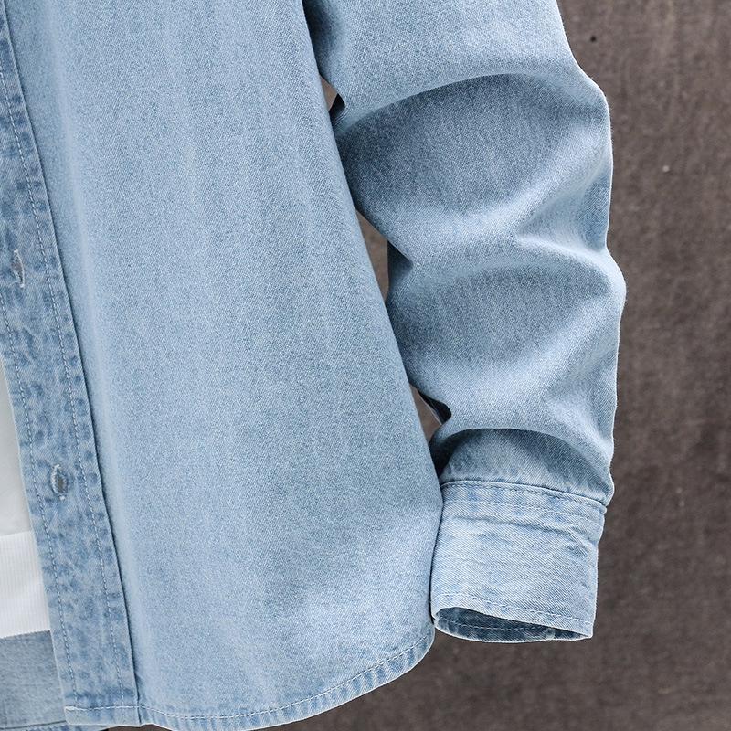 Cămașă de blugi cu mânecă lungă pentru bărbați, Casual Slim Fit, Stil coreean, Modă europeană și americană, Purtare de primăvară/toamnă