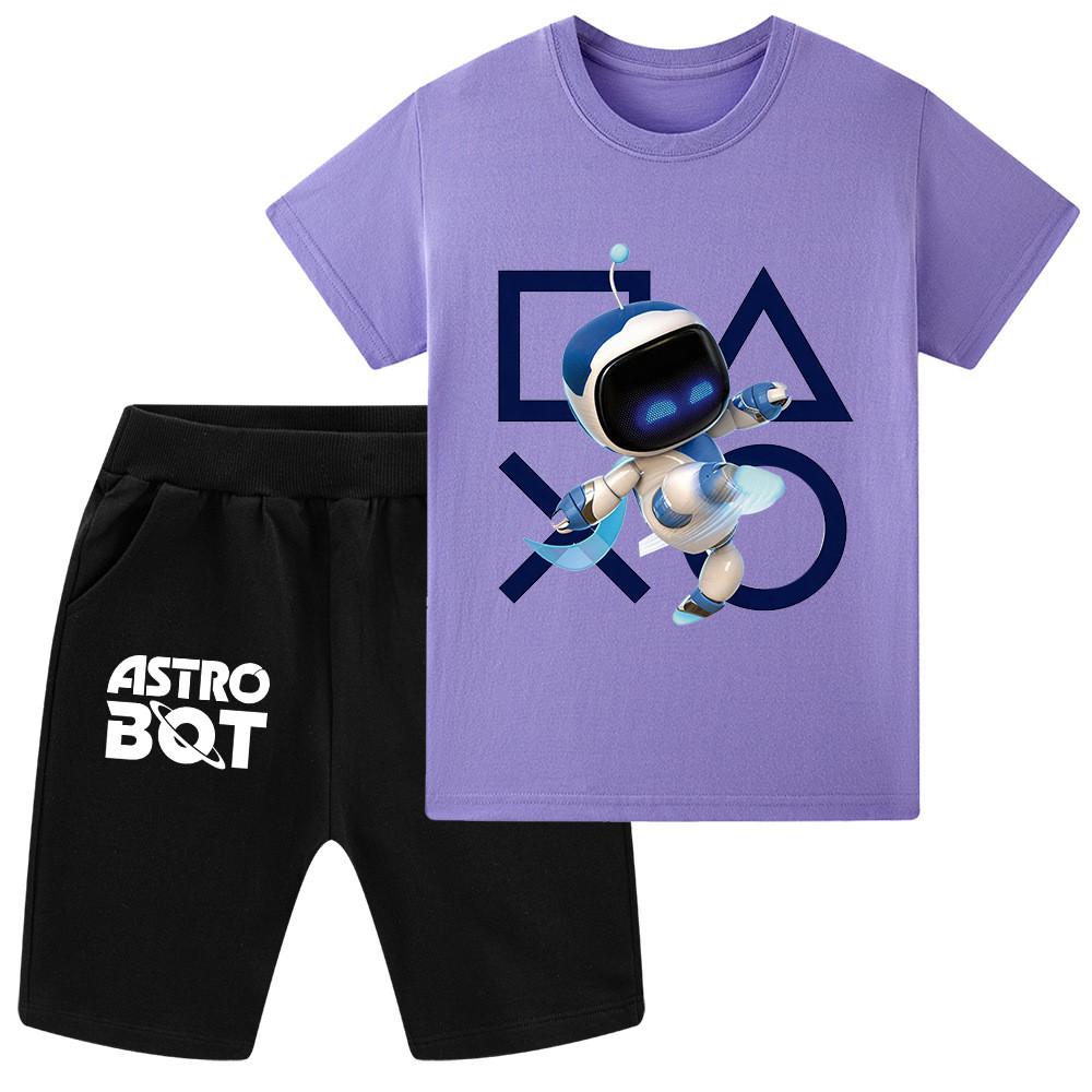 WA1338 Kids Boys Girls Astro Bot Print Short Sleeves T-shirt Shorts Clothes Sets