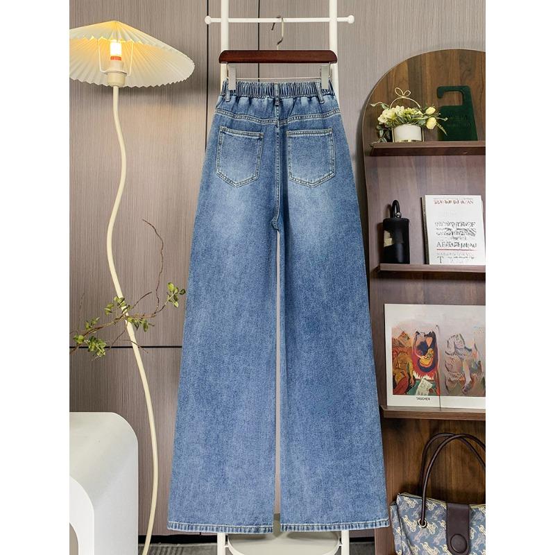 DIMANAF 2025 Plus Size Autumn Blue Basic Jeans New Pants Elastic Women Loose Denim Trousers Big Casual Pants 6XL