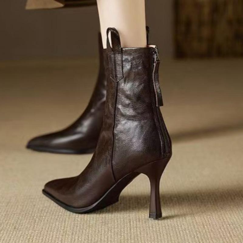 Fashion Women High Heels Ankle Shoes Pointed Toe Designer New Shoes 2025 Winter Fashion Leather Chelsea Short Boots Dress Pumps Zapatos