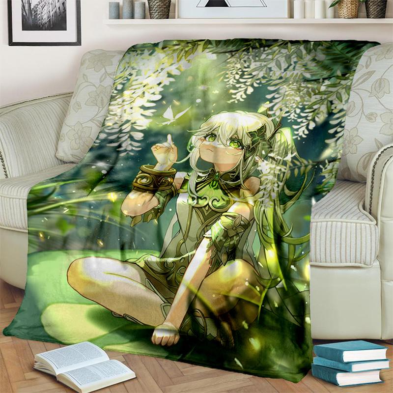 Game Genshin Impact Gamer Cartoon Blanket,Soft Throw Blanket for Home Bedroom Bed Sofa Picnic Travel Office Cover Blanket Kids