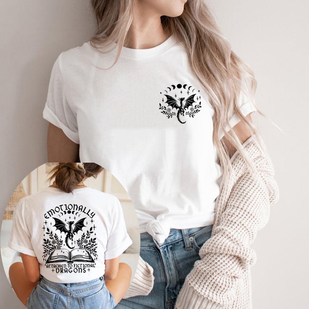 Emotionally Attached To Fictional Dragons T-Shirt Fourth Wing Dragon Shirt Women Graphic T Shirts Fantasy Bookish T-shirt