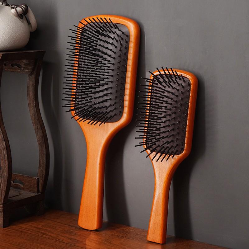 

Large Sandalwood Airbag Massage Brush for Long Hair - Smooth Cushion Paddle Comb