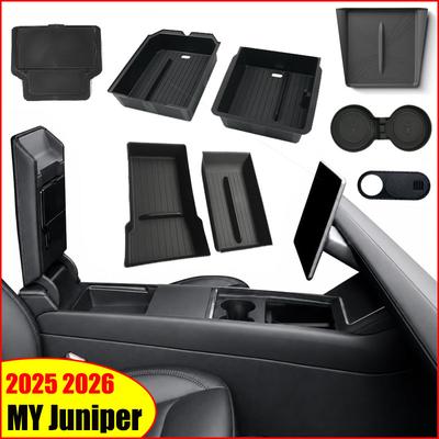 For Tesla Model 3 Y Juniper Highland 2025 2026 Launch Console & Armrest Upper and Lower Storage Box Watercup Holder Camera Cover
