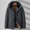 Men's Winter Classic Velvet-Lined Mid-Length Coat with Detachable Hood