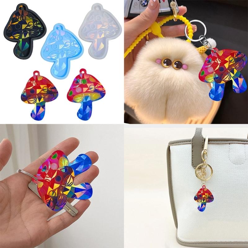 Mushroom Keychain Mold Cute Shiny Glossy Mushroom Shape Silicone Casting Molds with Hole for DIY Keychain Pendant
