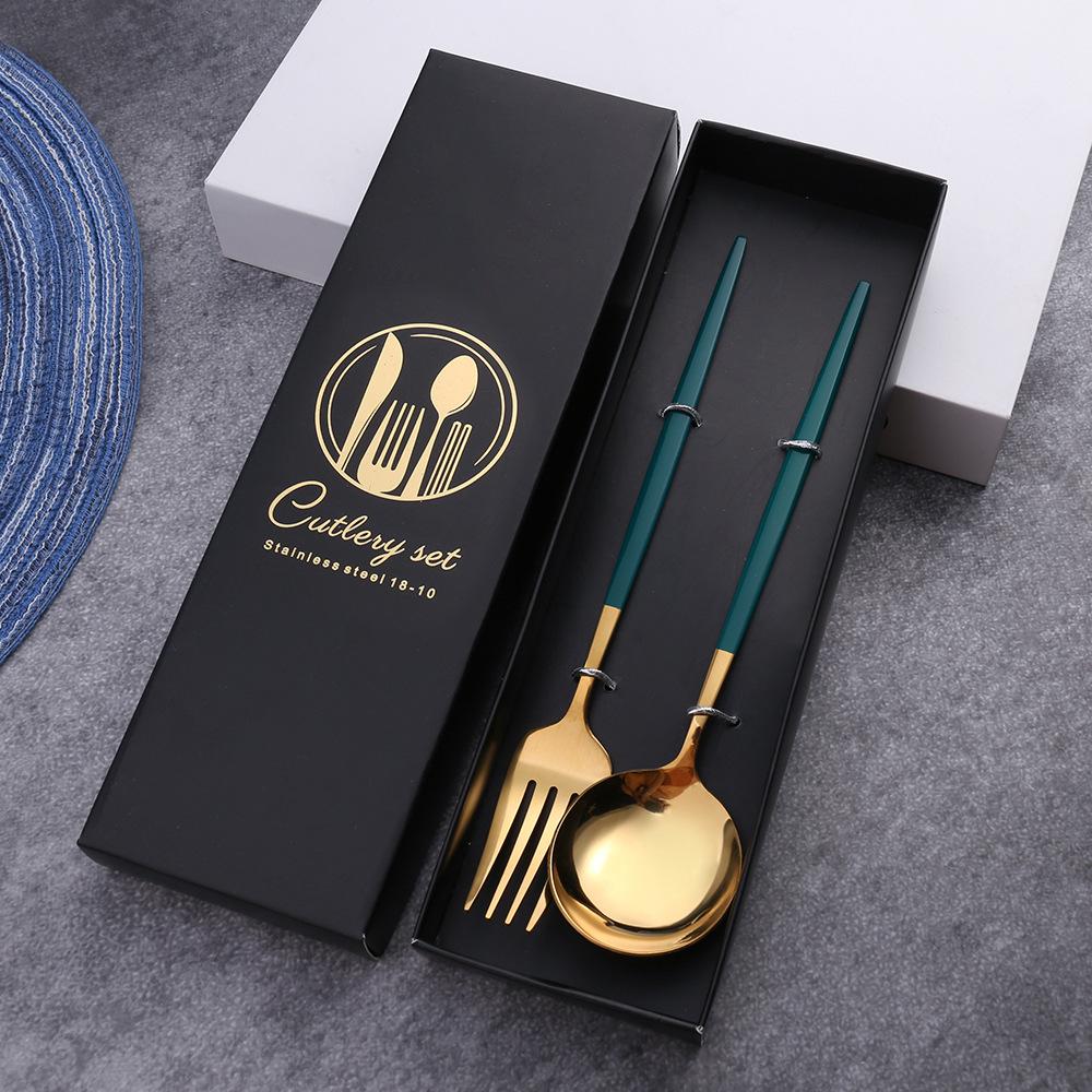 2PC/4PC Cutlery Set Stainless Steel Glossy Titanium Black Gold Cutlery Knife Fork Spoon Tea Spoon Set Kitchen Accessories