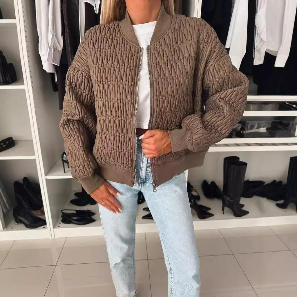 Módní Stojánek Límec Dlouhý rukáv Krátké Kabáty Podzim Zima Elegantní Kostkovaný zip Svrchní oděvy Ženy Ležérní Jednobarevné Bundy
