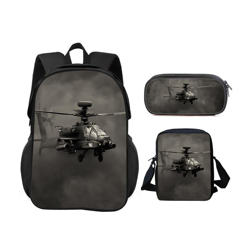 Helicopter backpack pencil case shoulder bag 3Pcs Set trendy mechanical printing new style best gift for boys or girls in school