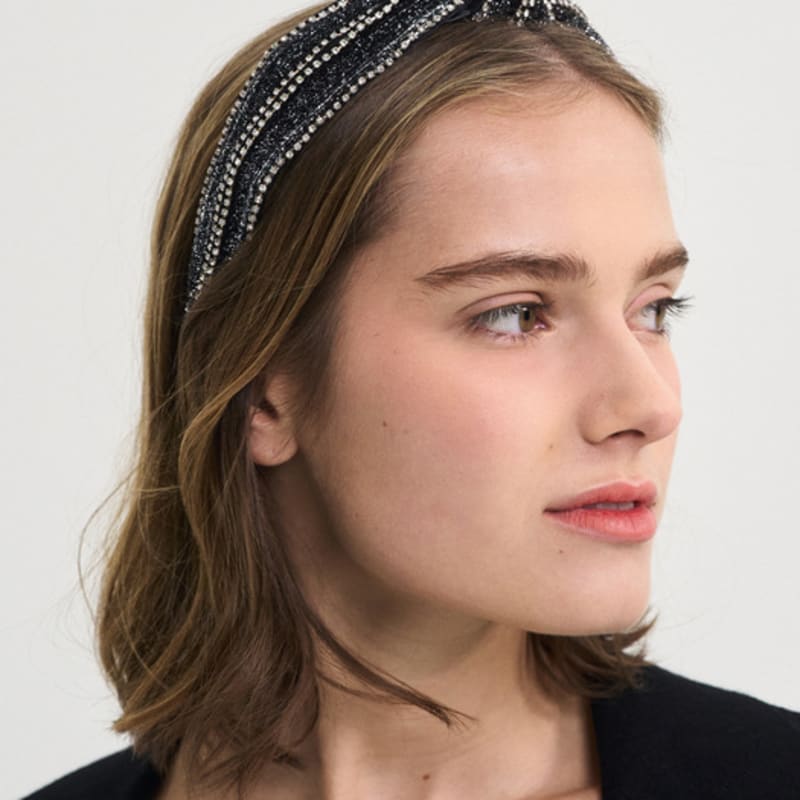 SORRY TOO MUCH LOVE Ribbon Bandana Gem Hairband_Silver