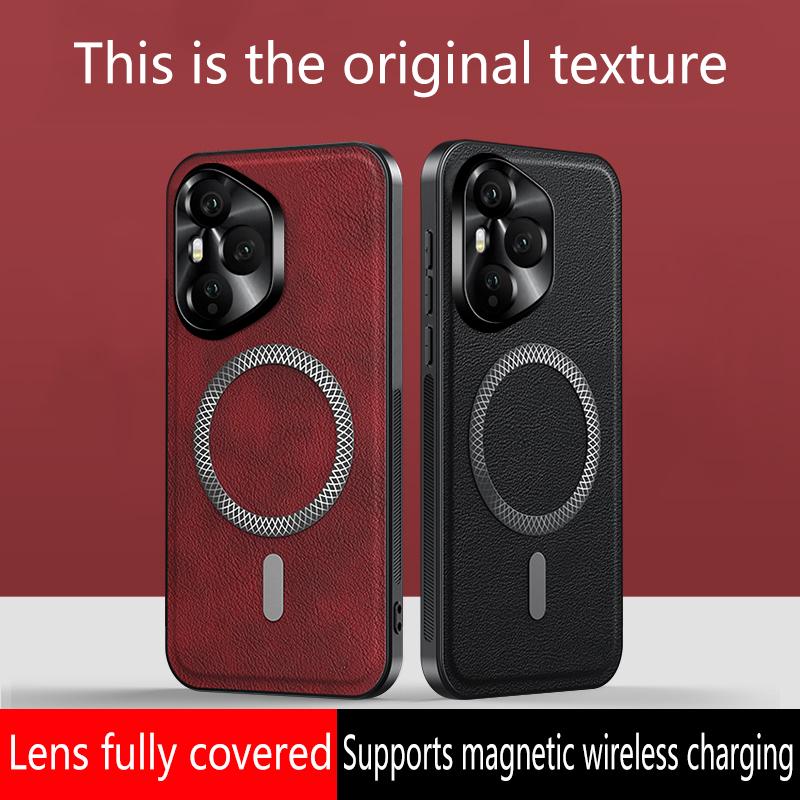 Luxury PU Leather Phone Case For Honor 400 Pro Magsafe Magnetic Metal Ring Lens Protection Shockproof Cover For Honor 300 Ultra