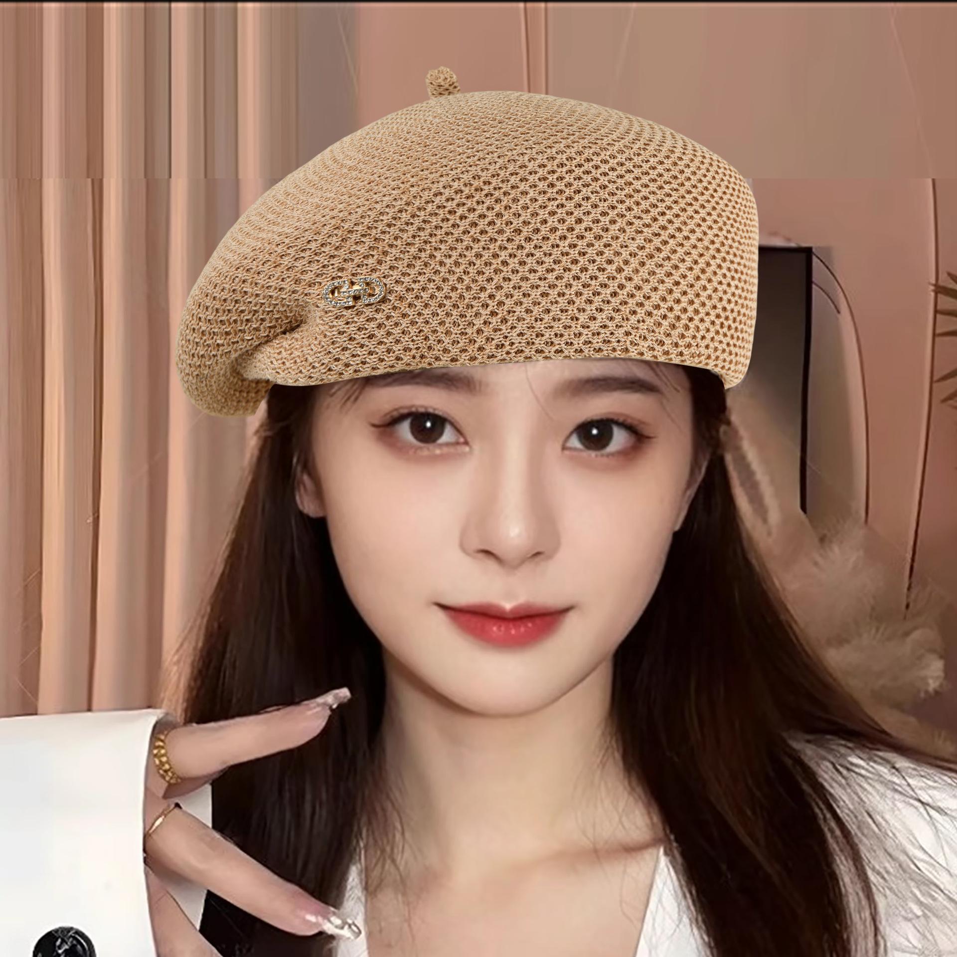 

Japanese retro styling pleated beret children versatile face small spring summer autumn milk silk breathable painter hat tide M（56-58cm） хаки