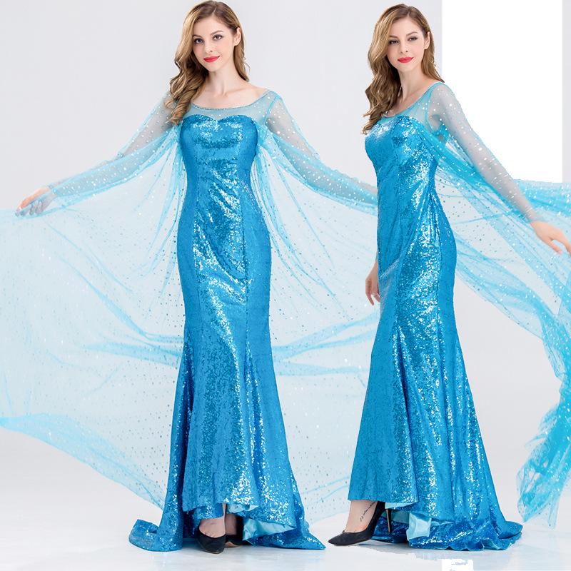 

Elsa Adult Cosplay Costume for Stage Performance Medium синий