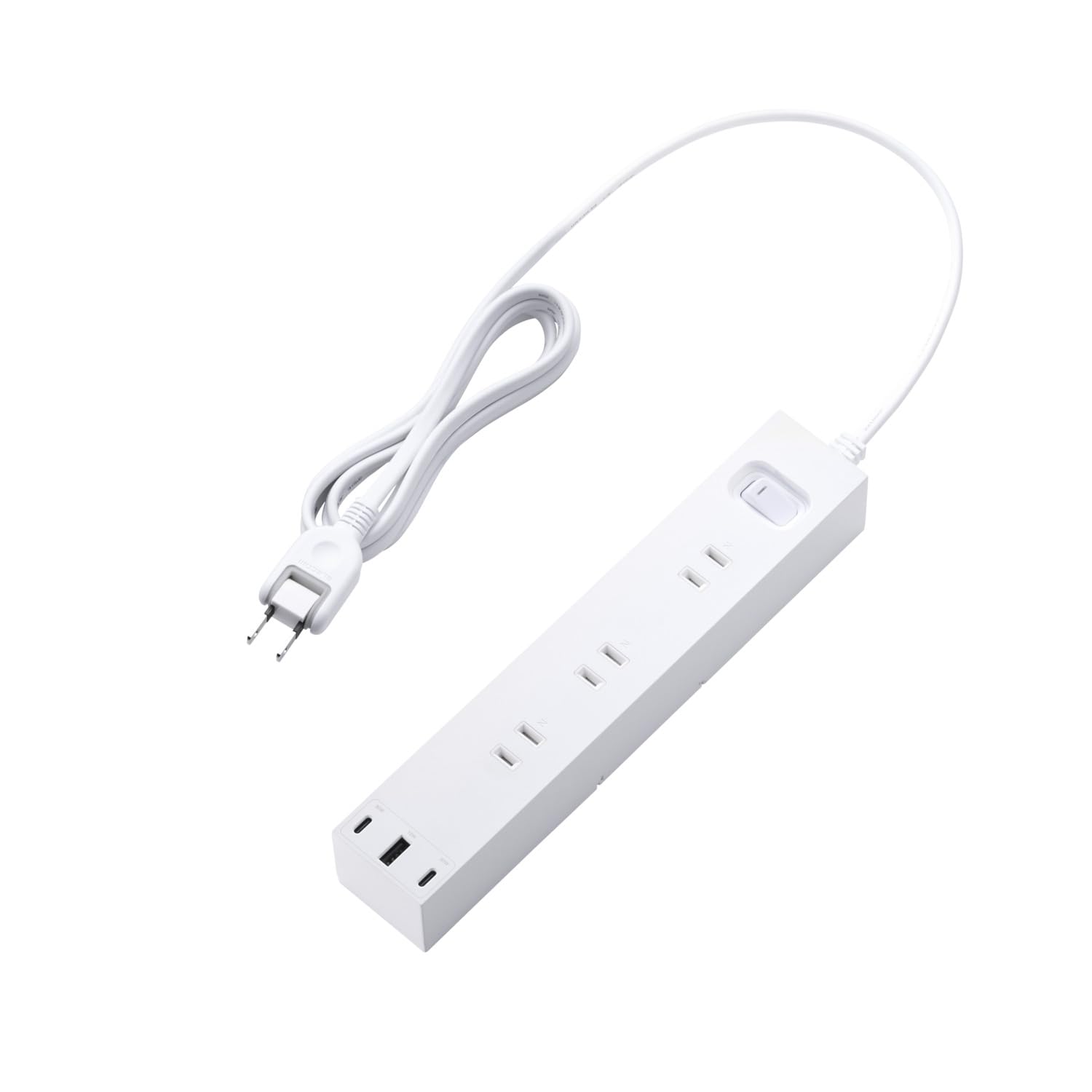 

ELECOM ECT-3920WH Power Strip, 30W, 3-Port Type-C to USB-A, 6 Outlets, 2m, with Master Switch, Rotating Legs, and Lightning Guard, White