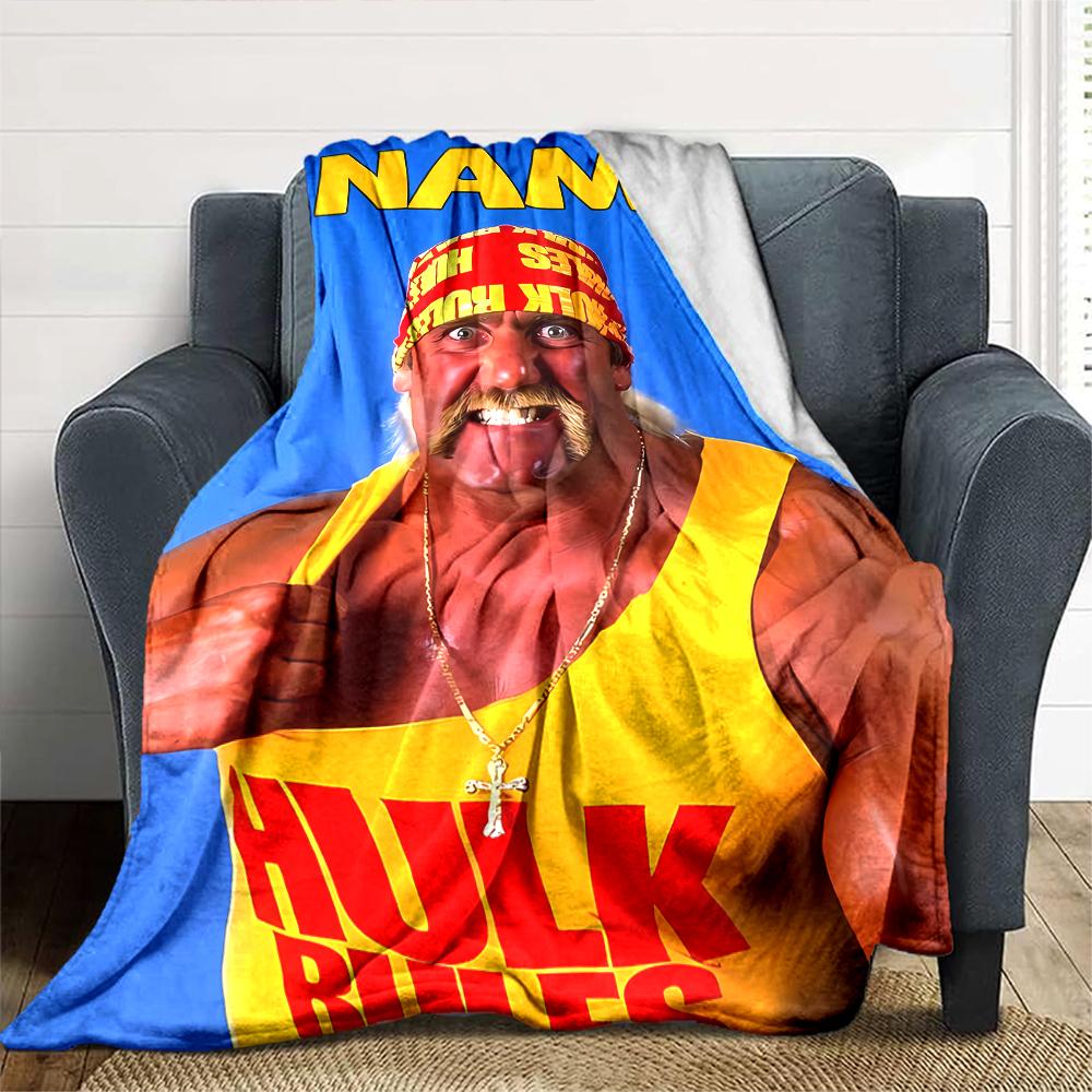 Customiz Name Personality Hulk Hogan  Blanket Soft &Warm Sofa Office Bed Travel Lunch Break Blanket, Gift Suitable All Seasons