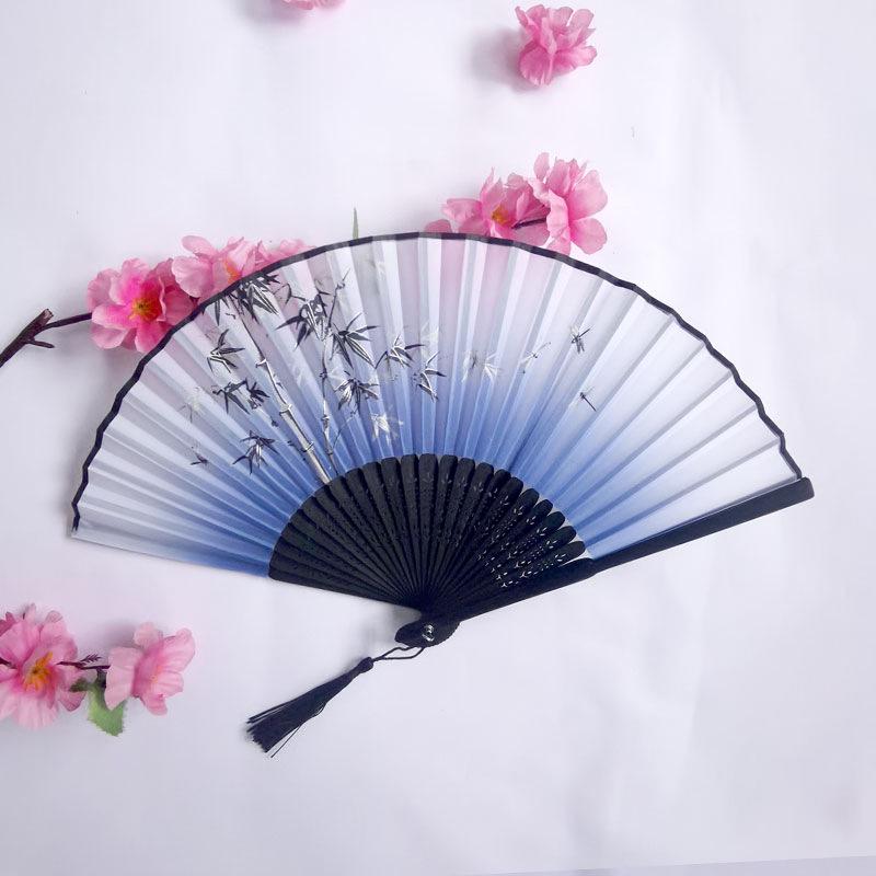 Vintage Bamboo Silk Women's Folding Fan - Portable Dance Gift