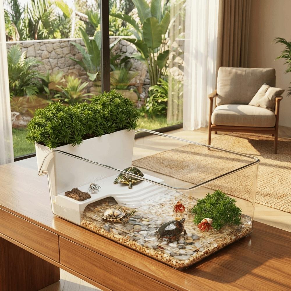 Dry Wet Separation Turtle Tank Basking Area Crab Tank Turtle Breeding Box  for Betta Shrimp