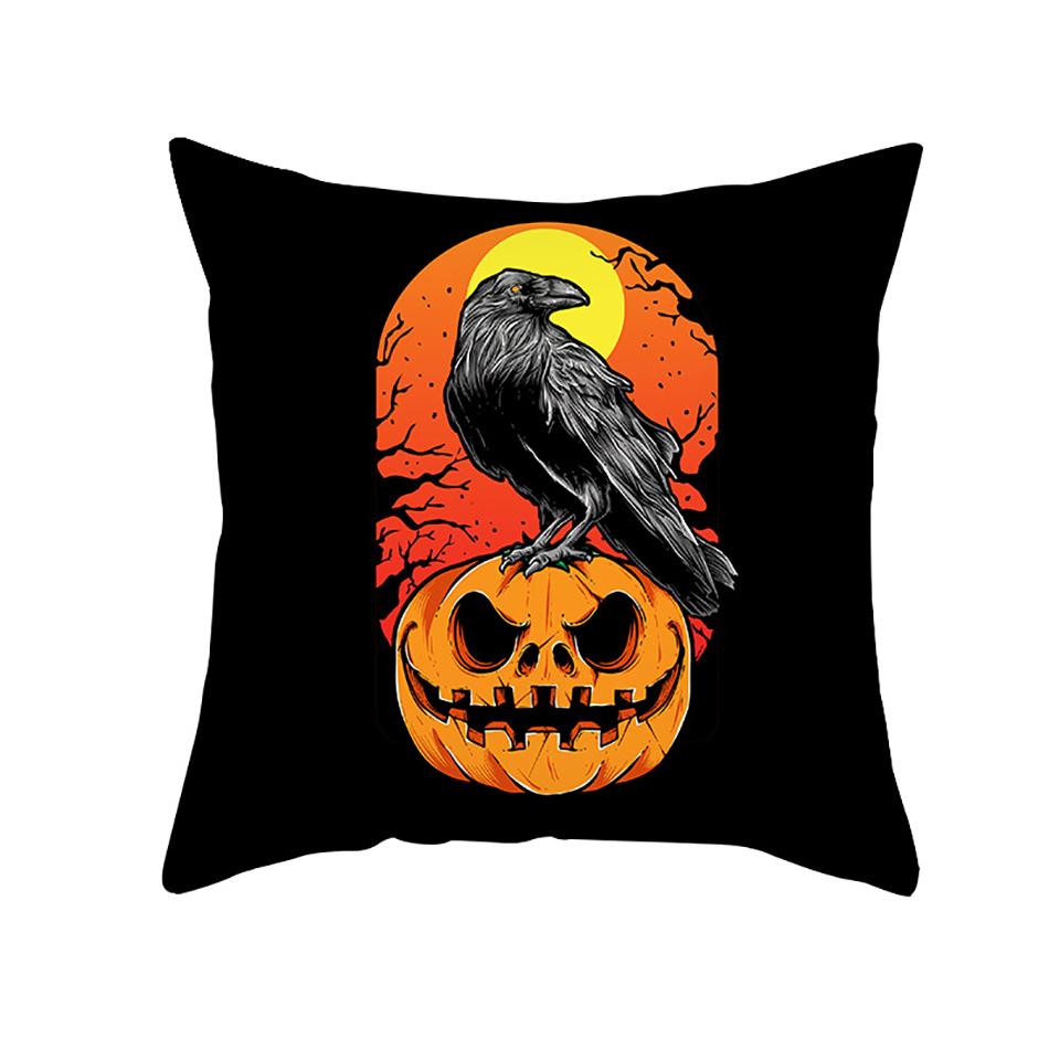 Halloween Skull Cat Terror Pumpkin Bat Print Square Cushion Cover Home Living Room Sofa Decoration Pillow Cover 45x45cm