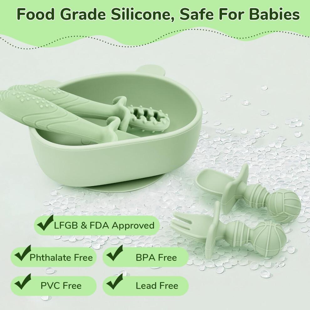 comeder Baby Weaning Set, 10 Pcs Silicone Baby Feeding Set, Baby Led Weaning Feeding Supplies for Toddlers, Baby Plates and Bowls Sets with Adjustabl