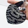 Diamond Zebra Print Heart Keychain with Tassel - Metal Pendant Bag Charm