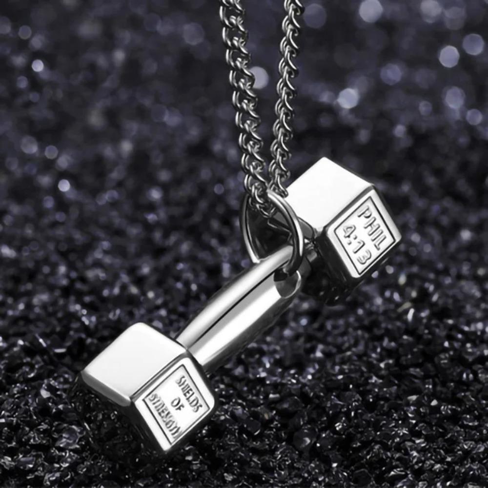 Fitness Dumbbell Pendant Necklace Men s Titanium Steel Personality Couple Simple Pendant Necklace