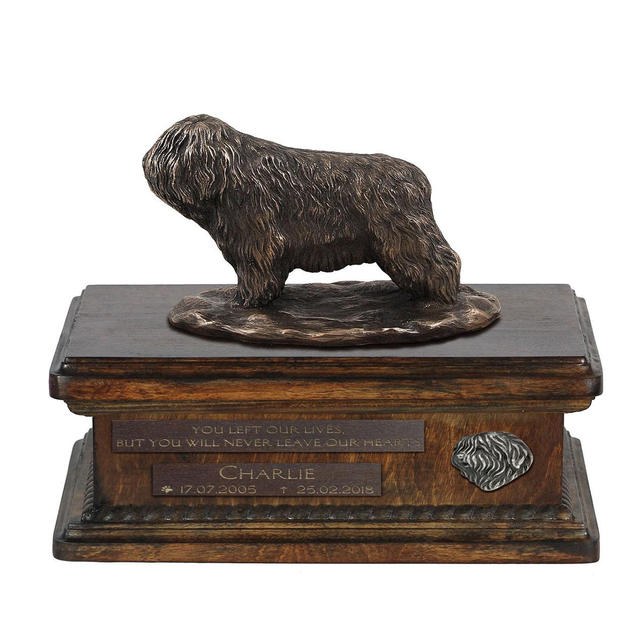 

Polish Lowland Sheepdog, PON, Valee Sheepdog - urn for dog ashes, personalized urn with a statue, wooden urn with a dog by Art-Dog brand коричневий