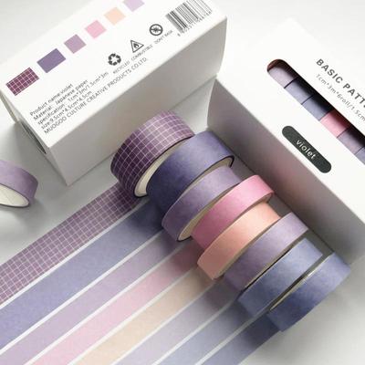 8-teiliges einfarbiges Raster-Washi-Tape-Set für Journale