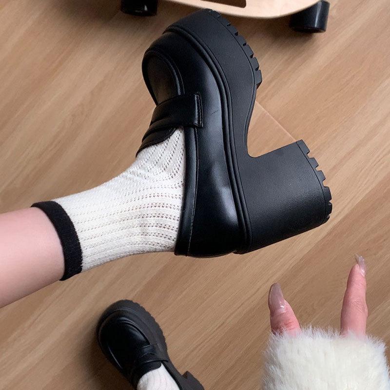 French Platform High-heeled Single Shoes One-pedal Loafers Women's Spring 2025 New British Style Retro Small Leather Shoes