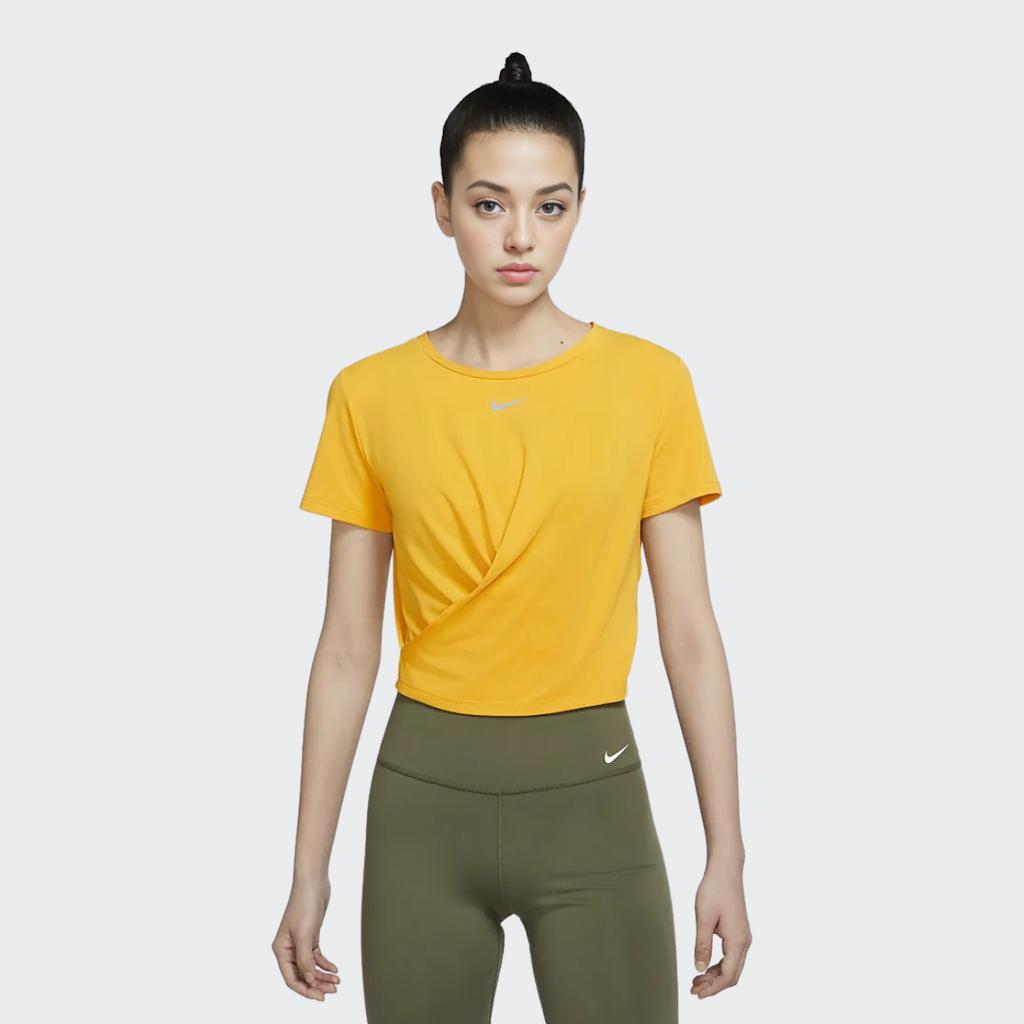 Nike Solid Color Logo Print Short Sleeve T-Shirt Women Tops Yellow DD4922-752