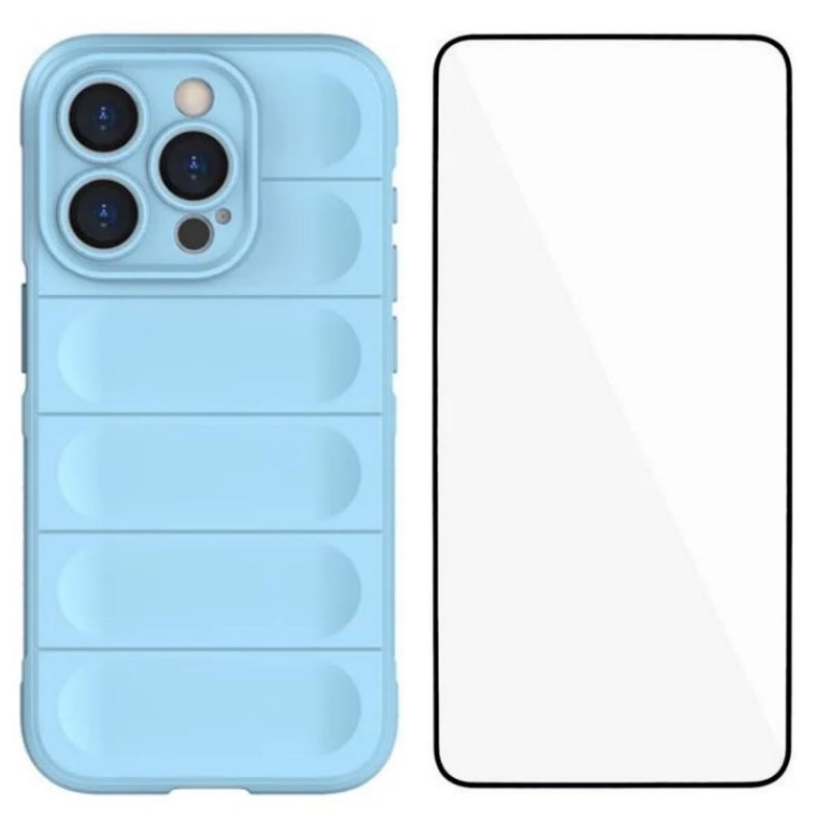 

For iPhone 13 Pro 6.1 inch TPU Case WANLONFENG HD Series Anti Slip Phone Cover with Tempered Glass Baby Blue