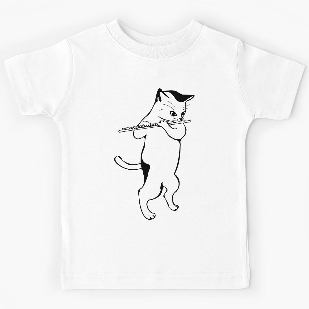 Cute cat playing the Flute musical instruments for cat lovers Kids T-Shirt 100