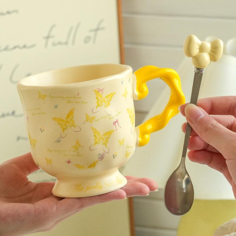 High Value Dream Butterfly Household Girls Coffee Couple Cup Creative Souvenir Ceramic Cup