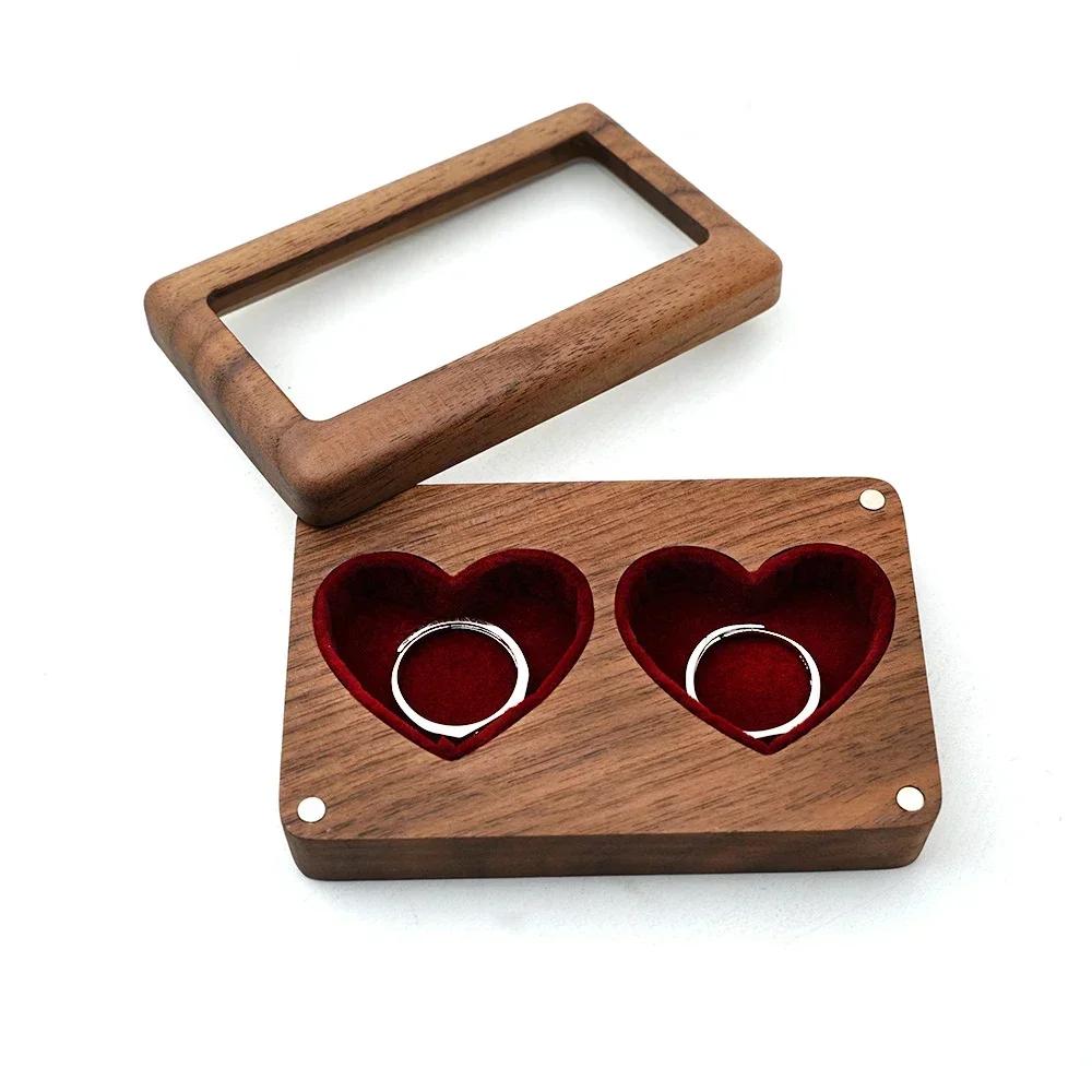 

Customized Ring Display Wooden Box Heart Shape Personalized Engraving Diamond Ring Box for Wedding and Couple Gift Holder Box Need Logo красный