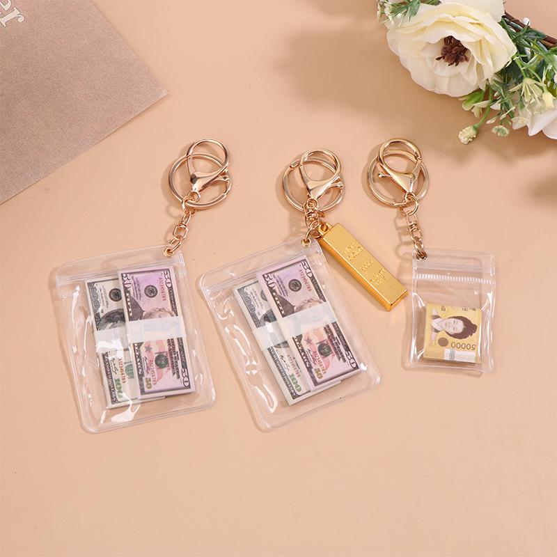Creative Simulation Banknote Keychain Mini Money Bag Keychain Car Key Holder Us Dollars/Korean Won Collection Gifts