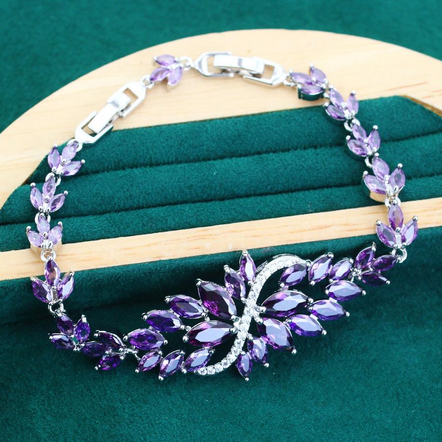 Anti Allergic Zircon Bracelet Necklace Earrings Adjustable Ring Lady Accessory Set