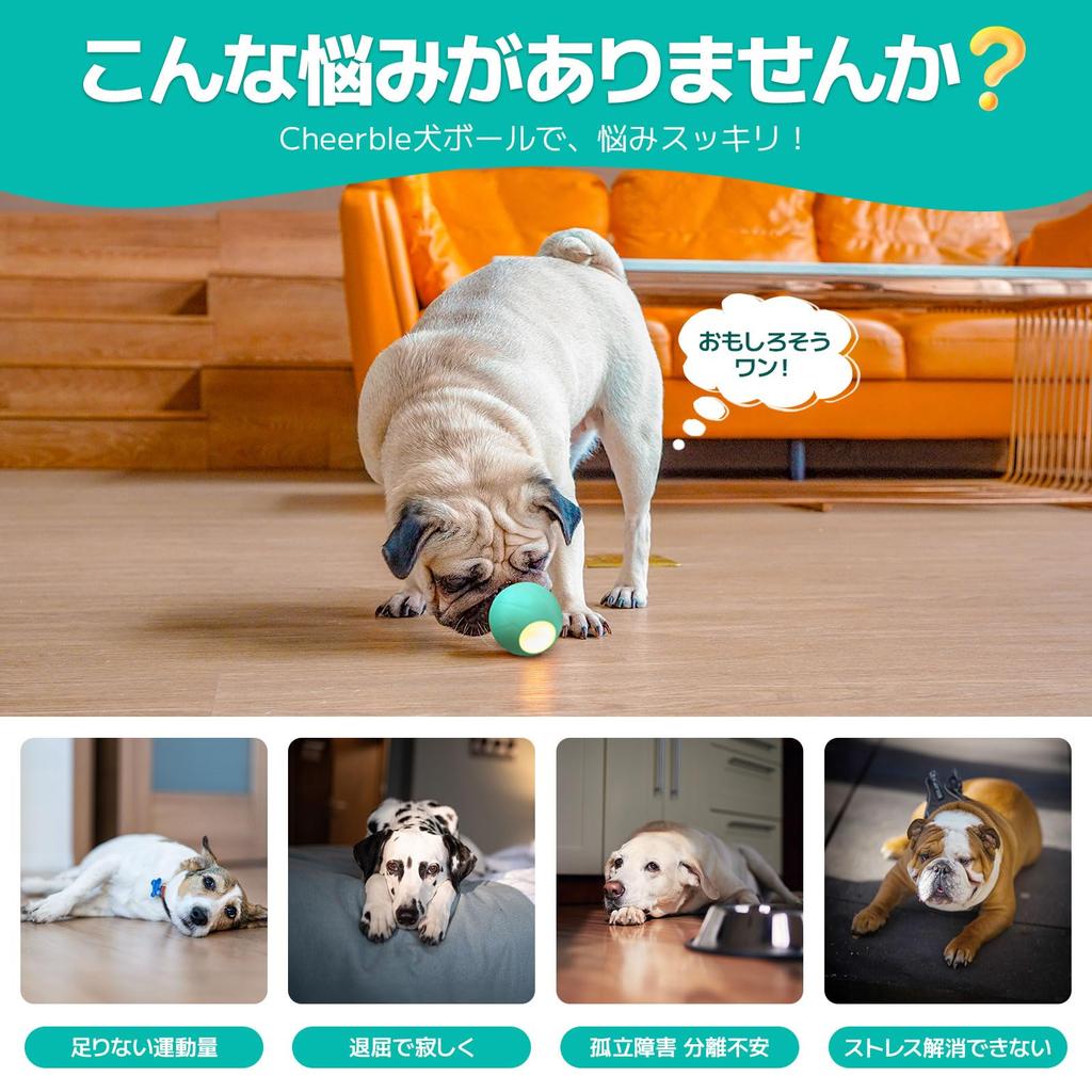 Hoochii Cheerble Dog Ball [2025 Enhanced] Automatic Interactive Toy with 3 Modes, Made of Natural Rubber, Safe Materials, DC 2.5 Rechargeable, Stress