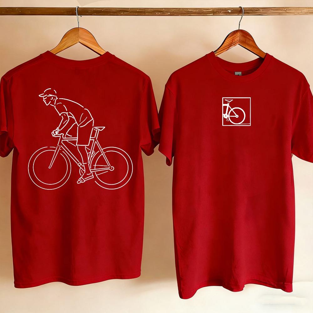 Minimalist Line Art Cyclist Bicycle Icon Graphic Tee Short Sleeve Crew Neck Slim T Shirt Simple Design Yk Top Aesthetic Clothes