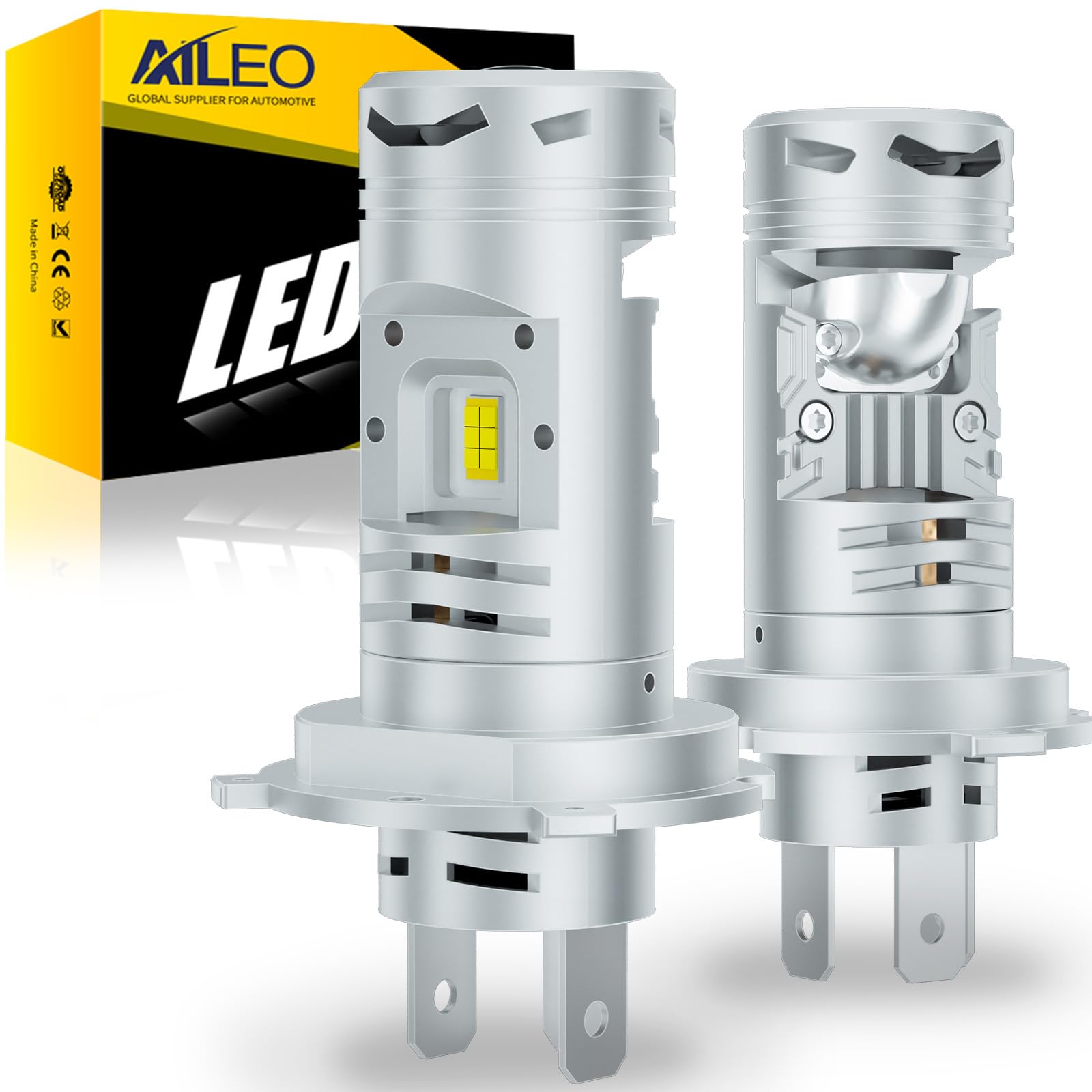 

AILEO H4 LED Headlight Mini Projector Lens for Right Handle, EMC Canbus 16000LM 6000K H4 белый