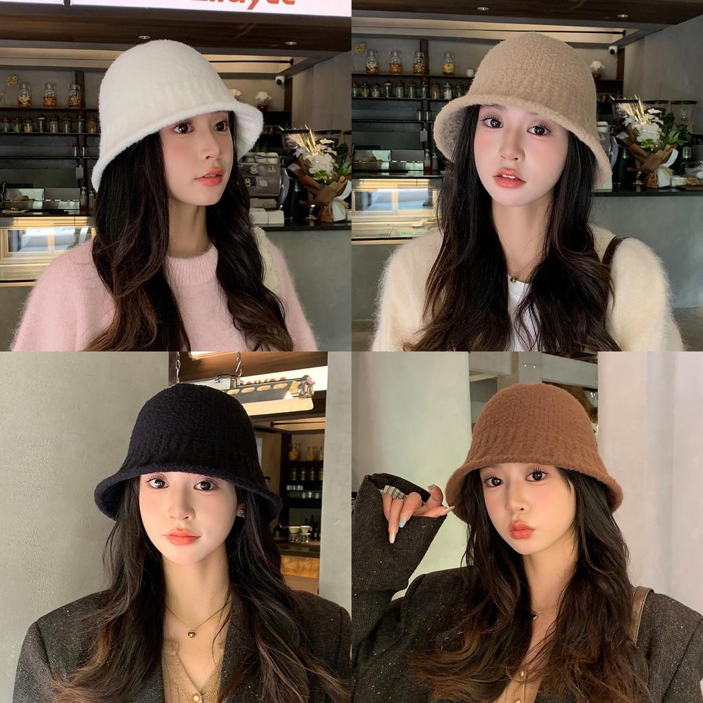 Simple Solid Color Water Bucket Hat For Women Warm Knitted Cap Breathable Gift