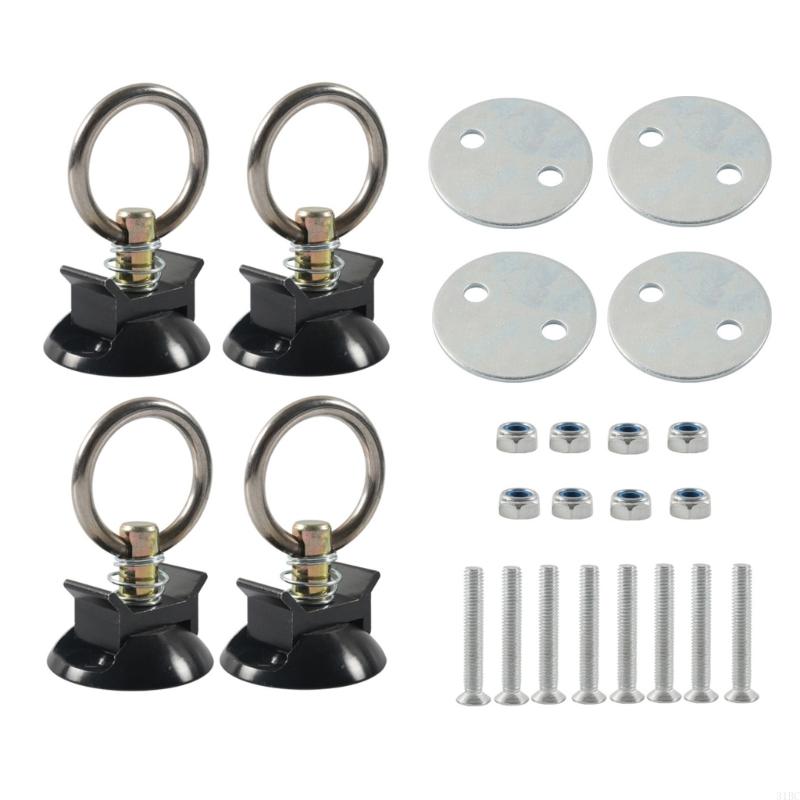 4 Kits d'Arrimage pour Rail en L Système d'Arrimage avec Anneaux Rondes pour Bacs de Camion ou Remorques Kit de Points d'Ancrage Rond pour Arrimage