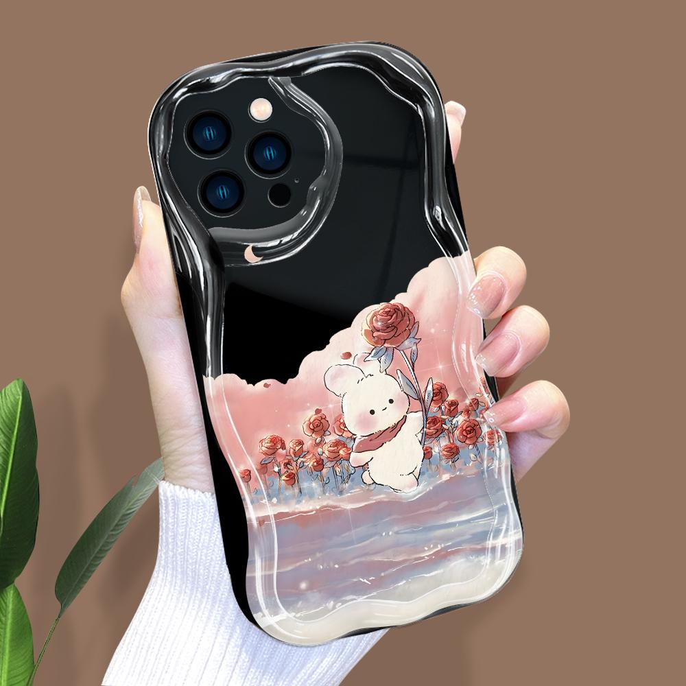 Cartoon Pattern Cream Texture Casing Wavy Edge Soft Silicone Cover Phone Case for IPhone Samsung Huawei Honor Xiaomi Redmi Infinix Tecno