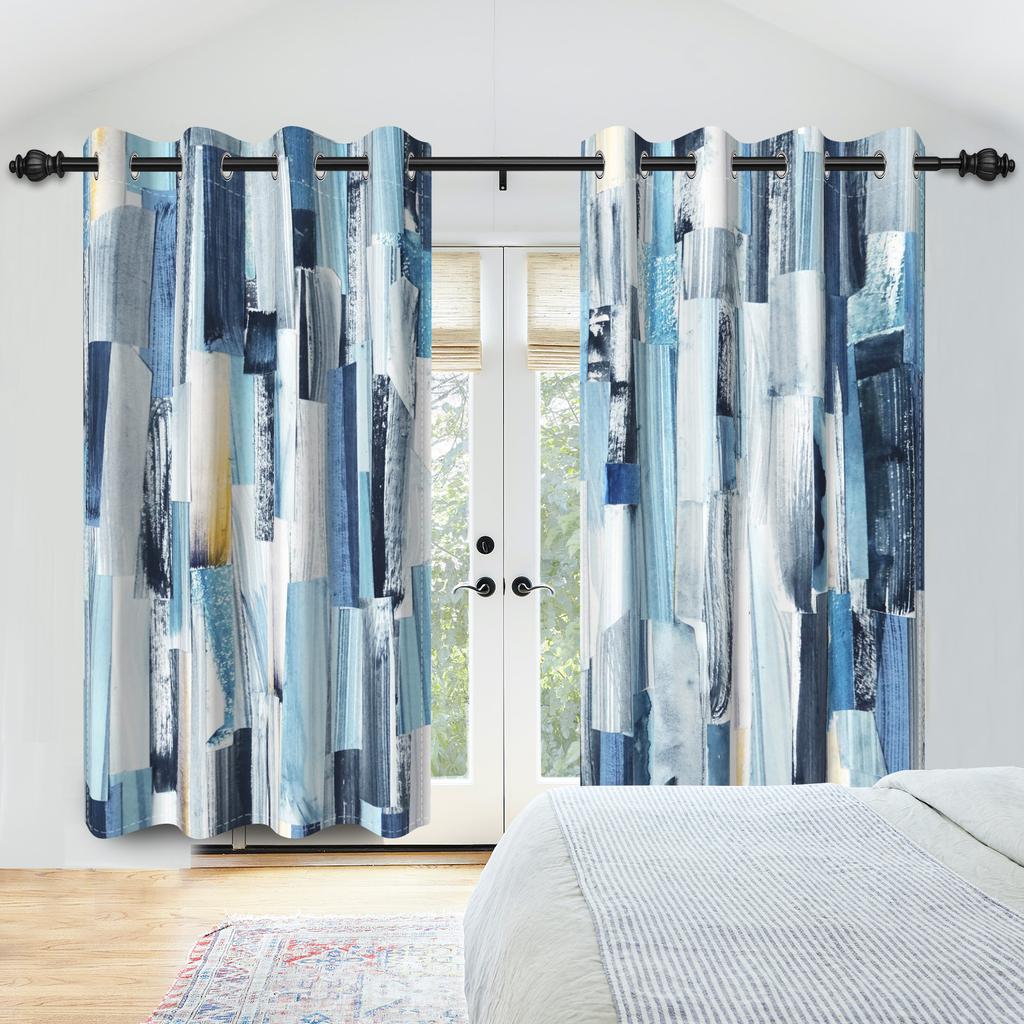 2pcs/set Retro Rural Sawdust Window Curtain Gradient Ink Wash Home Bedroom Living Room Decor Blackout Polyester Fabric Curtains